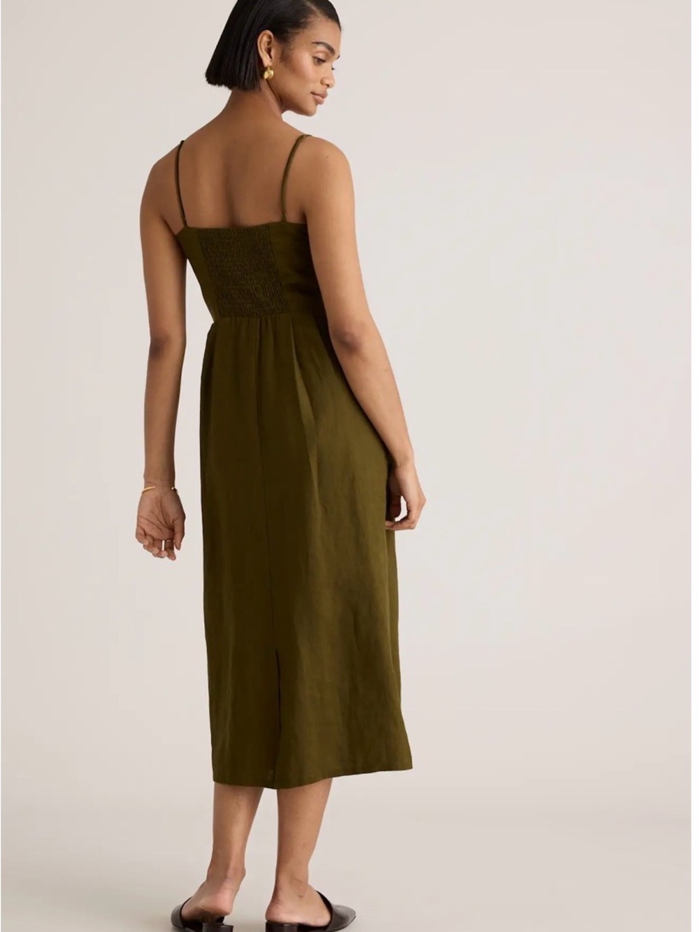 QUINCE 100% European linen Olive Green Midi Dress - Picture 5 of 5
